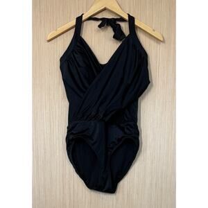 Athleta Wrap Halter One Piece Swimsuit Womens Size 34B/C Black Vacation Beach
